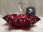 Fenton Art Glass Ruby Red Hobnail Handled Bonbon 3706- RU