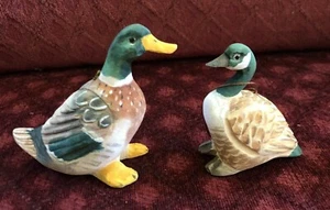 Set of 2 Miniature Wooden Duck Decoy Bird Carving Ornaments  - Picture 1 of 4