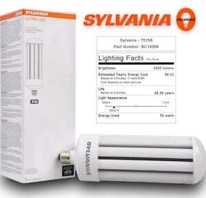 Sylvania 75156 LED HID Replacement Light Bulb, 3000K, 5000 Lumens, E26 (4-Pack)