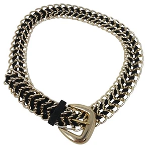 Gold Chain Link Belt W/ Black Faux Suede Weave & Gold Buckle S/M #I-2E - Picture 1 of 6