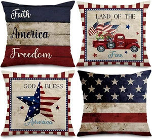 4Th of July Outdoor Pillow Covers 18 X 18 Faith Freedom American Decorative Thro - Picture 1 of 12