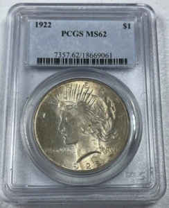 1922 Peace US Silberdollar, MS62 von PCGS, eine HERVORRAGEND aussehende Münze!!! - Bild 1 von 6