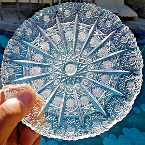 3 Vintage American Brilliant Hand Cut Crystal Lace and Hobstar Trinket Dishes - Picture 1 of 13