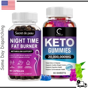 Keto ACV Gummies Fast Weight Loss Night Time Fat Burner Supplement Detox Pills - Picture 1 of 14