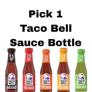 Pick 1 Taco Bell Sauce 7.5 oz Bottle: Diablo, Fire, Hot, Mild or Salsa Verde