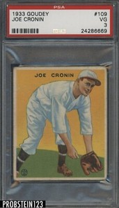 1933 Goudey #109 Joe Cronin Senators PSA 3 Well Centered