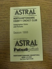 1988 Fixture List: Northamptonshire County Cricket Club - Fold Out Card. Any fau
