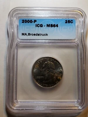 2000-P Massachusetts Quarter Broad Struck Error - ICG GRADED MS64 - Image 1 of 4