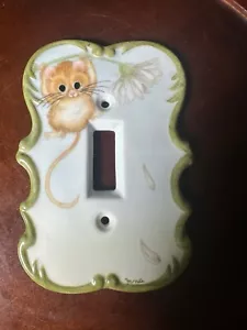 Vintage Light Switch Plate Cover Adorable Mouse Hanging on White Porcelain - Picture 1 of 4