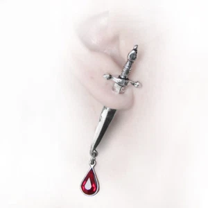 Alchemy Gothic Schwert Piercing Englisch Zinn Ohrstecker mit Blutroten Kristall - Bild 1 von 4