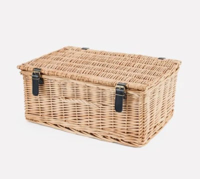 Wicker Hamper Basket - Handmade - Medium with Vegan Leather Style Straps - New - Image 1 of 2