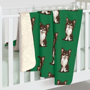Langhaarige Chihuahua Hund grün Sherpa Fleece Decke süß Doggy Welpen Druck - Bild 1 von 9