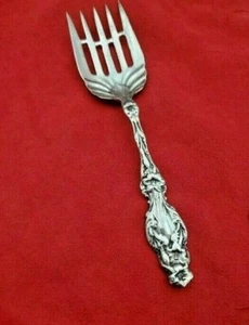 Lily Pattern Cast Sterling Silver Serving Fork with Bar Between Tines #12017 - Picture 1 of 7