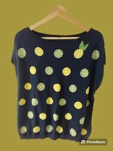 Talbots Woman’s Top 2XP Lemon Lime Print Sleeveless Sweater Navy Blue - Picture 1 of 8