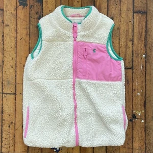 Girl’s JOULES ~ Shearling Pink Aqua Full Zip Fallon Sleeveless Vest ~ Size 12 - Picture 1 of 9