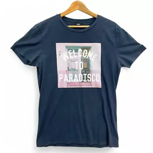 Hugo Boss T-Shirt M Blue Graphic Tee Welcome to Paradisco Mens Casual - Picture 1 of 14