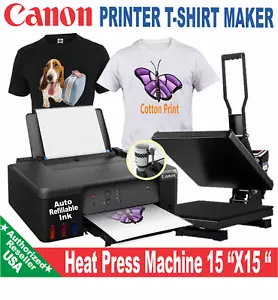 HEAT PRESS 15X15 MACHINE PLUS CANON PRINTER TANK Cotton INK T-SHIRT MAKER START - Picture 1 of 5