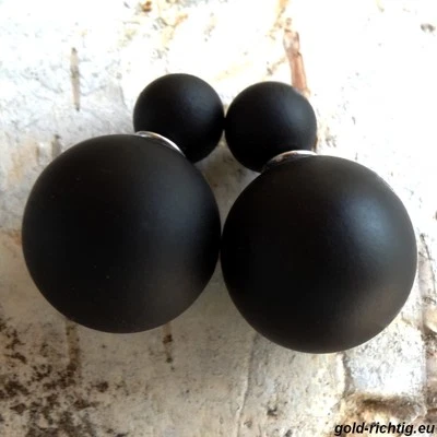 DOPPELPERLEN OHRSTECKER schwarz matt (Ohrringe Perlenohrstecker Doppel Perlen) - Bild 1 von 4