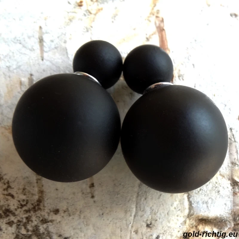 DOPPELPERLEN OHRSTECKER schwarz matt (Ohrringe Perlenohrstecker Doppel Perlen) - Bild 1 von 4