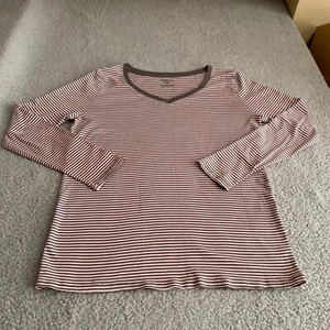Merona Long Sleeve T-Shirt V-Neck Women's XXL Womens 100% Cotton Striped - Picture 1 of 6
