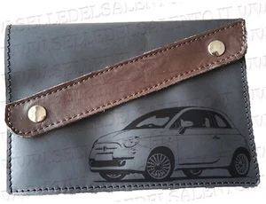 Portadocumenti portalibretto pelle incisione Fiat 500 nuova Leather - Picture 1 of 1