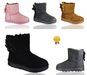 KIDSUK GIRLS CHILDREN WARM WINTER ANKLE FUR LINED GRIP SOLE SNUGG BOW BOOTS SIZE - Picture 1 of 14