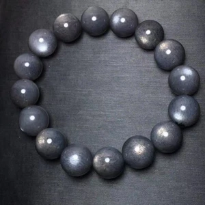 Pulsera de cuentas de cristal de luz fuerte piedra solar negra natural de 13 mm AAAA - Imagen 1 de 9