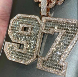 4.5 ct Round Baguette Cubic Zirconia Men's Custom Lucky Number Pendant - Picture 1 of 11