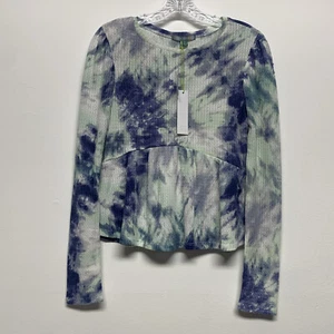 Good Luck Gem Size M Long Sleeve Waffle Knit Peplum Hem Top Tie Dye NWT - Picture 1 of 11