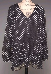Lane Bryant - Lined Black Polka Dot 1/2 Button Long Slv Tunic - Women's Size 26 - Picture 1 of 3