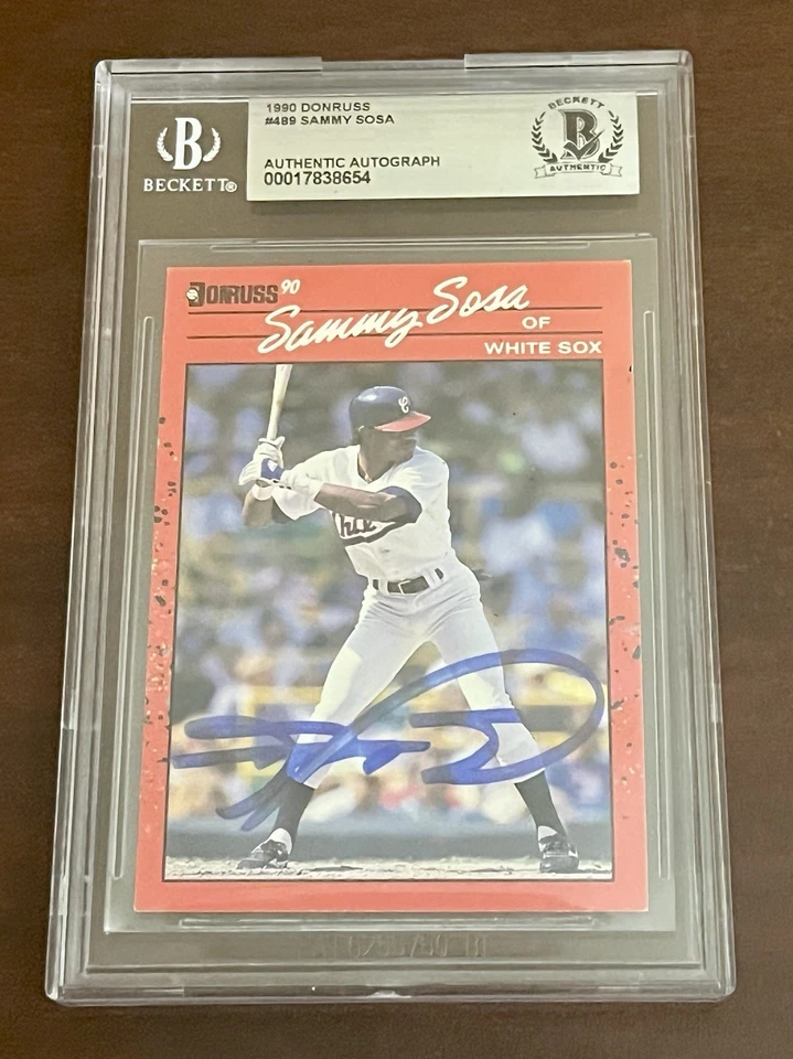 Donruss Sammy Sosa 1990 firmado novato en tarjeta automática RC #489 *Beckett auténtico* Foto 1 de 4