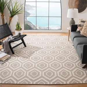Dhurries Collection 9' x 12' Grey/Ivory DHU556G Handmade Flatweave Premium Wo... - Picture 1 of 4