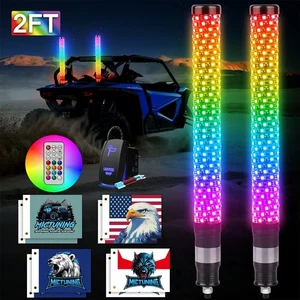 2Pcs 2FT Spiral LED Fat Whip Light Antenna RGB Chasing For Can-am X3 RZR UTV ATV - Picture 1 of 9