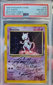 1999 Mewtwo Holo Pokemon Base Set 10/102 PSA 8 Auto 9 Signed by Jay Goede  - Picture 1 of 1