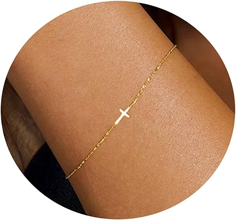 Cross Bracelets for Women 18K Gold Plated Dainty Thin Gold Chain Bracelet - Image 1 of 1