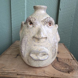 Handmade Pottery Face Jug Ceramic Folk Art by Billy Joe Craven | 8" x 6" - Picture 1 of 7