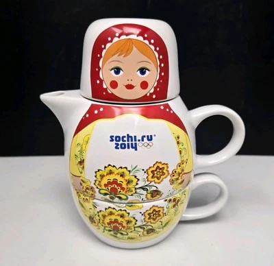 Russian Matryoshka Nesting Doll Teapot & Cup Tea Set Olympic Games Sochi 2014 - Image 1 of 4