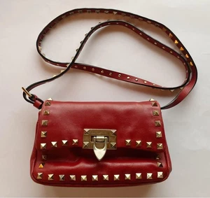 VALENTINO GARAVANI Rockstud Leather Shoulder Bag Red Women used from japan - Picture 1 of 24
