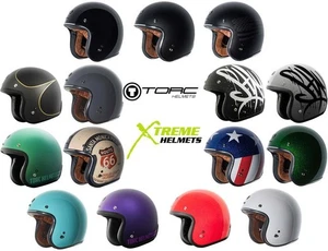Torc Del Mar T50 Helmet Open Face Helmet Motorcycle Retro Vintage Suede Liner - Foto 1 di 112