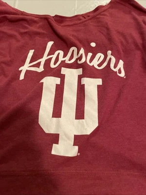 Indiana Hoosiers Distressed Women’s Regular Large Shoulder Neck Shirt Red - Image 1 of 4