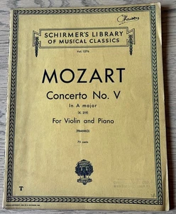 MOZART CONCERTO NO. V K 219 FOR VIOLIN & PIANO SHEET MUSIC BOOK 1939 FRANKO USA - Picture 1 of 4