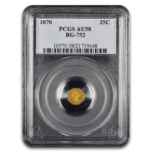 1870 Liberty Octagonal 25 Cent Gold AU-58 PCGS (BG-752) - Picture 1 of 3