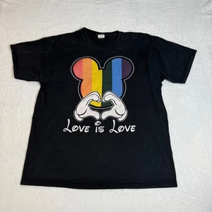 Schwarzes Mickey Mouse Love Is Love T-Shirt L Rainbow Head Pride Vintage Style Tee - Bild 1 von 6