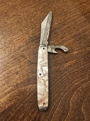 Faca de bolso dobrável vintage The Ideal USA 2 lâminas falsa madrepérola 2,25" - Imagem 1 de 3