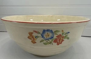 Set of 2 Universal Pottery Nesting Mixing Oven Proof Bowls Flowers Red Trim - Picture 1 of 12