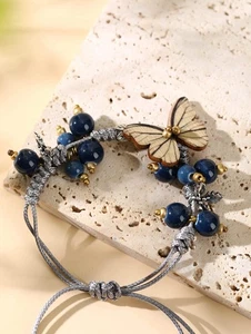 Handmade Bracelet- Handcrafted Ceramic Bead & Wooden Butterfly Bracelet - Foto 1 di 17
