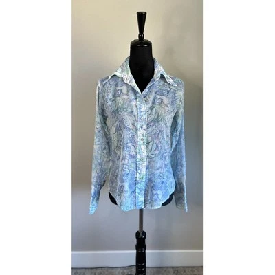 Top retro manga larga estampado Art Nouveau gasa algodón corte vintage años 70 para mujer  Foto 1 de 4