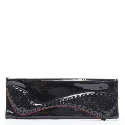 CHRISTIAN LOUBOUTIN Pigalle silhouette black patent spike stud  flap clutch bag - Image 1 of 4