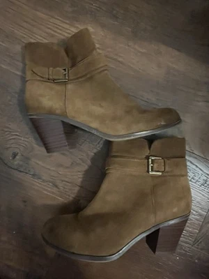 Botines Sam Edelman Lynne Talla 6.5 Gamuza Castaño Lateral Hebilla Occidental Foto 1 de 4