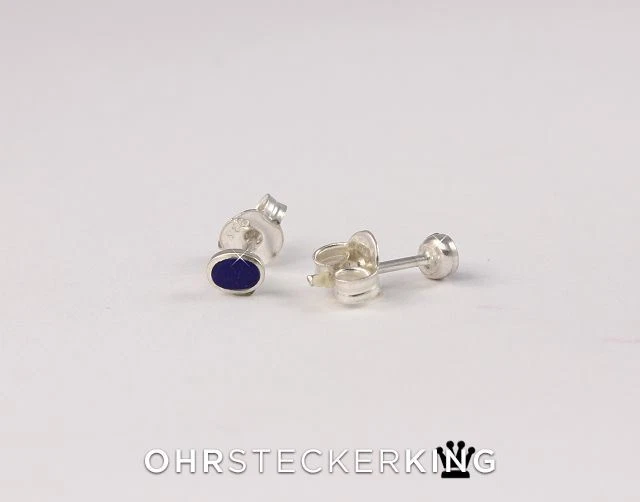 Ohrstecker Oval klein mit Stein/Muschel in Echt Silber (925-Silber) eingefasst - Bild 1 von 1